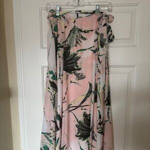 NY&Co Pink Tropical Wrap Maxi Skirt